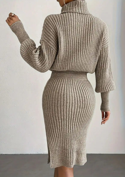 Ashbury - Ribbed Turtleneck Sheath Dress
