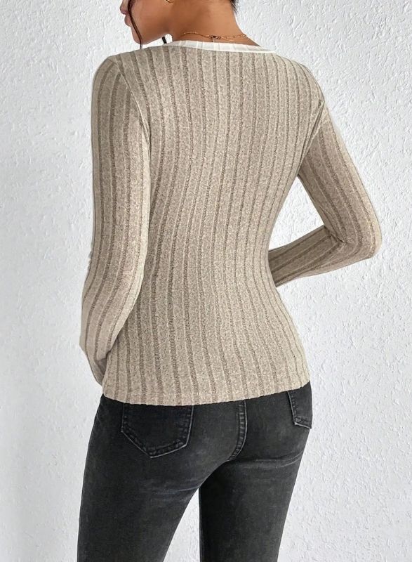 Fairbourne Collection - Contrast V-Neck Rib Top