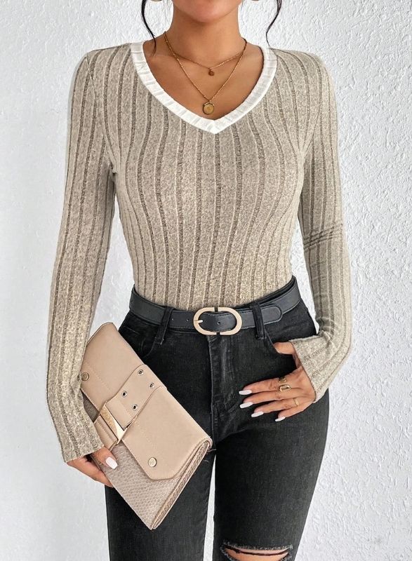 Fairbourne Collection - Contrast V-Neck Rib Top