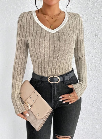 Fairbourne Collection - Contrast V-Neck Rib Top