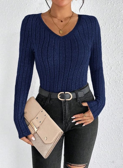 Fairbourne Collection - Contrast V-Neck Rib Top