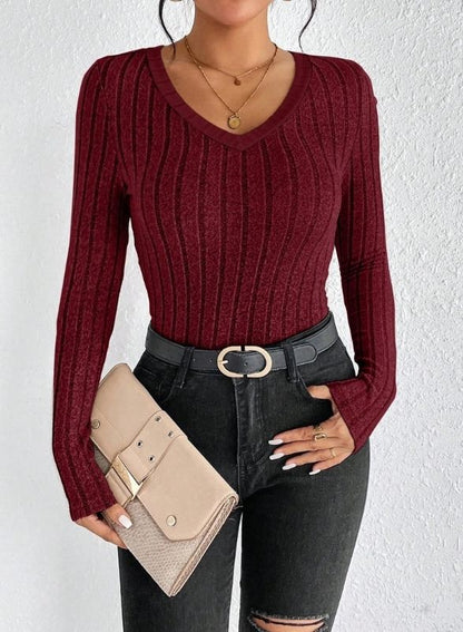 Fairbourne Collection - Contrast V-Neck Rib Top