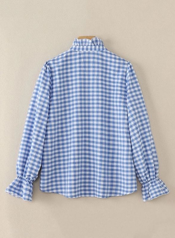 Ellersley — Checked Frill Stand-Neck Shirt