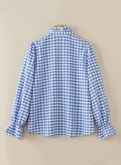 Ellersley — Checked Frill Stand-Neck Shirt