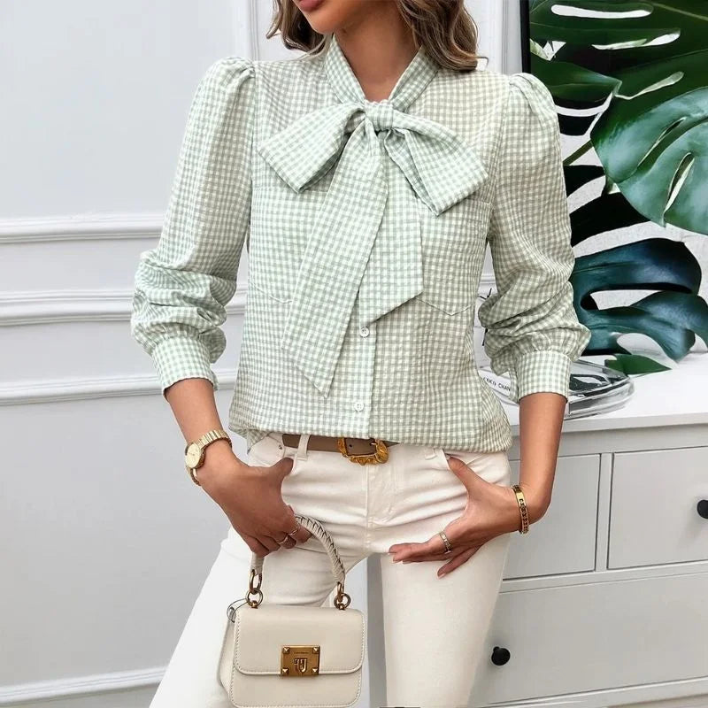 Ravensby Edition — Plaid Bow-Neck Blouse