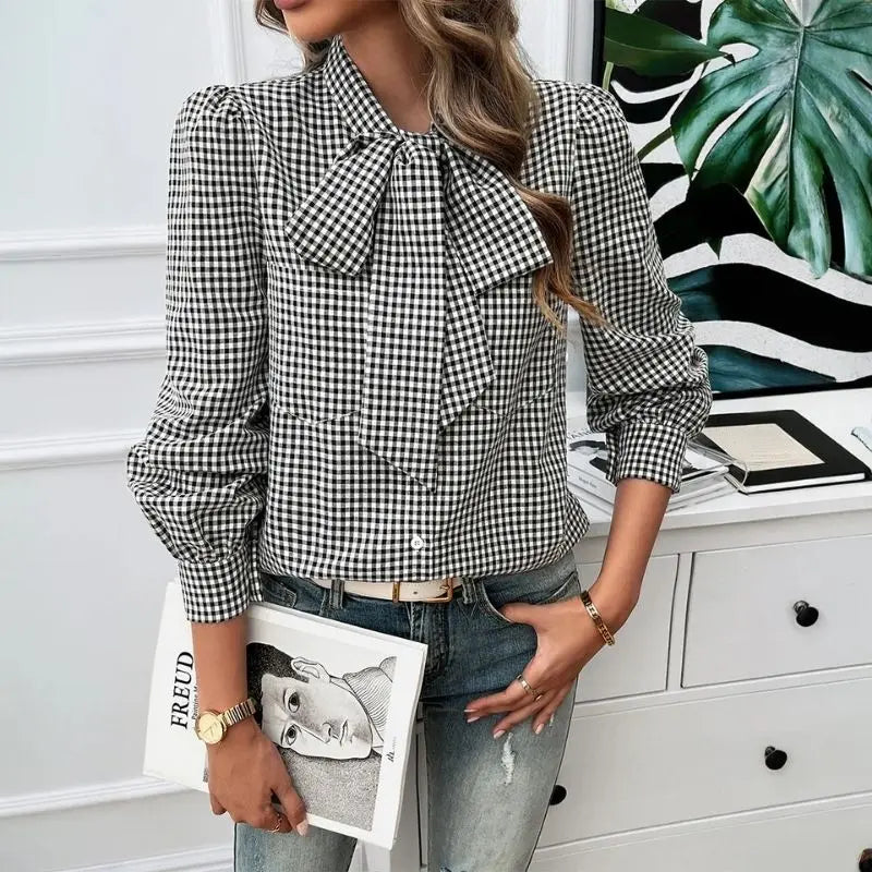 Ravensby Edition — Plaid Bow-Neck Blouse