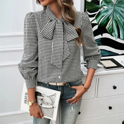 Ravensby Edition — Plaid Bow-Neck Blouse
