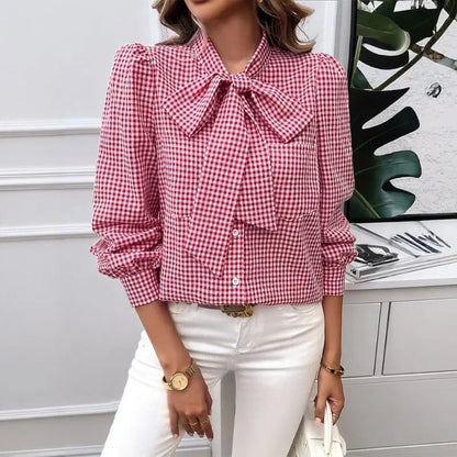 Ravensby Edition — Plaid Bow-Neck Blouse