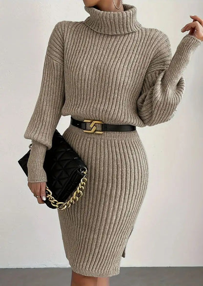 Ashbury - Ribbed Turtleneck Sheath Dress