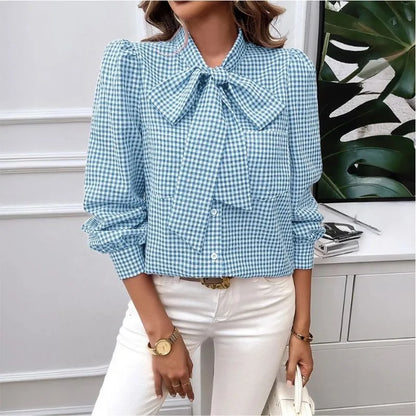 Ravensby Edition — Plaid Bow-Neck Blouse
